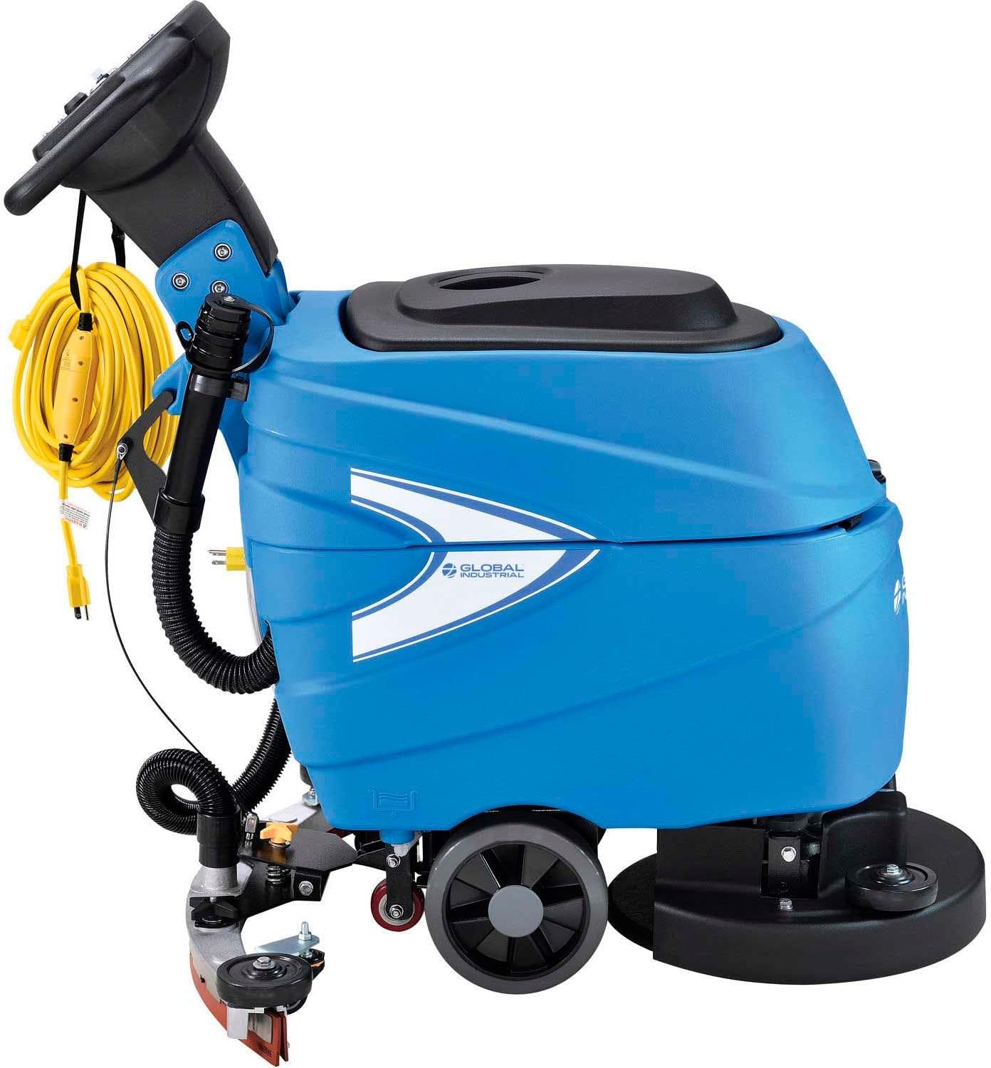Global Industrial Commercial Electric Walk-Behind Ergonomic Auto Floor Scrubber, Corded, 17" Cleaning Path, 9.2 Gallon Solution Tank, 10.5 Gallon Recovery Tank