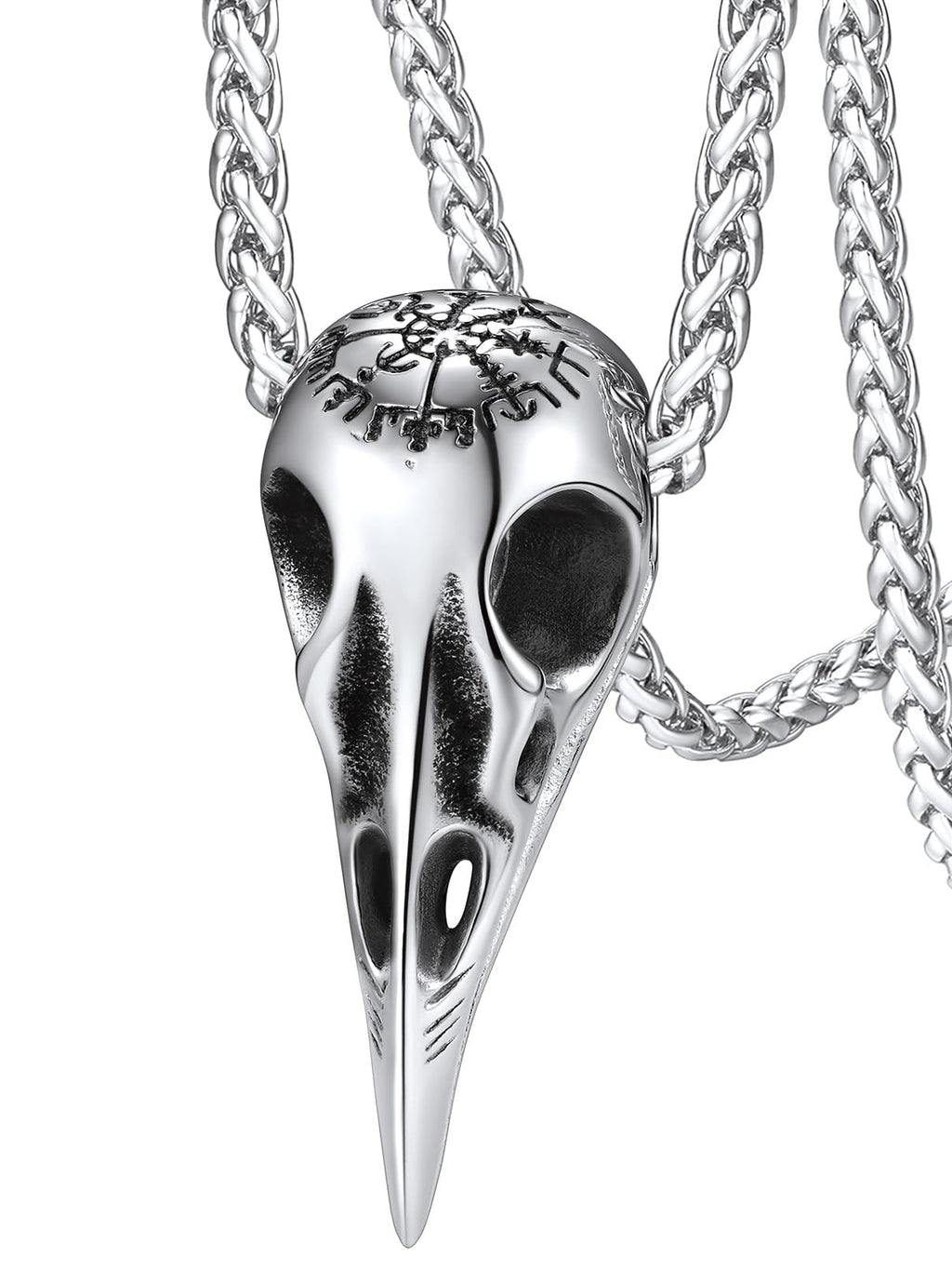 FaithHeart Viking Raven Necklace for Men, Norse Mythology Raven Skull Pendant Sturdy Stainless Steel Amulet Jewelry Gift for Men