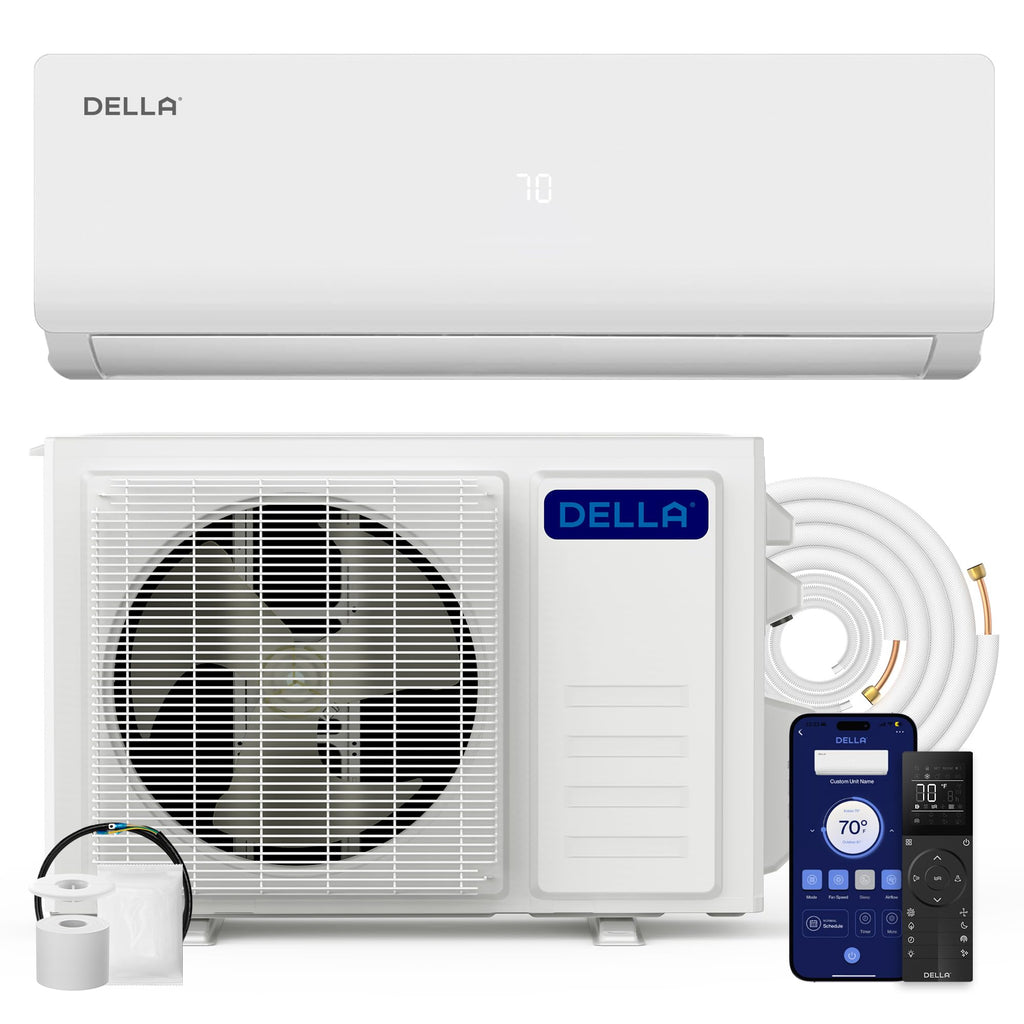 DELLA Vario Series 12000 BTU Mini Split Air Conditioner Work with Alexa with 1 Ton Pre-Charged Heat Pump Ductless Inverter System, 19 SEER2, Cools Up to 550 Sq. Ft,16.4ft Installation Kit Included