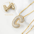 UHIBROS Bubble Letter Necklace, Gold Balloon Initial Necklaces for Women, Cubic Zirconia Dainty Charm Alphabet Pendant, 18K Gold Plated Custom Name Choker, Trendy Puffy Personalized Jewelry