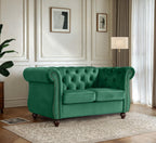 Container Furniture Velvet Chesterfield Couch, Button-Tufted Backrest, Rolled Arms, High-Density Foam with Spring Support, Elegant Accent Piece, Sofa, Dark Blue