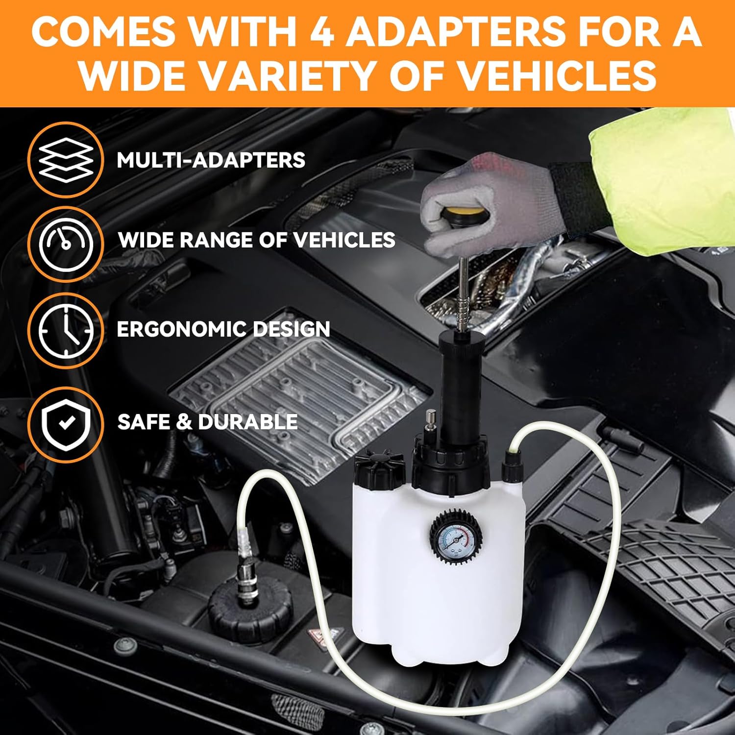 3L Brake Bleeder Kit, Manual Brake Bleeder Vacuum Pump Kit, Brake Fluid Bleeder Kit With 1l Brake Bleeder Bottle And 4 Master Cylinder Adapters, Brake Bleeding Kit Suitable for Most Vehicles