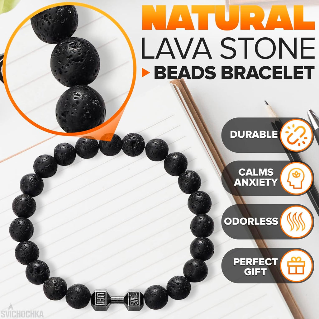 Lava Rock Bracelet - Stylish Matching Beaded Bracelets for Men & Women with Trendy Dumbbells, Comfortable Elastic Rope - Soothing Diffuser Bead Bracelet Men & Women