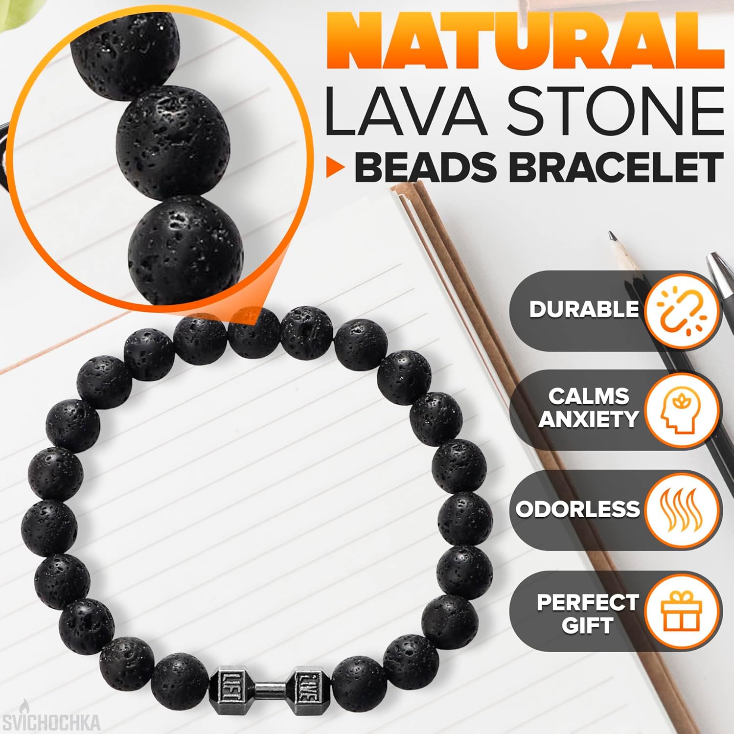 Lava Rock Bracelet - Stylish Matching Beaded Bracelets for Men & Women with Trendy Dumbbells, Comfortable Elastic Rope - Soothing Diffuser Bead Bracelet Men & Women