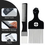 Afro Hair Pick for Men Hair Comb with Metal Pick for Afro Hair Wide Tooth Comb for Hair styling Afro Pick for Women Styling Comb Styling Tool for Natural Curly Hair Beard, 3PCS