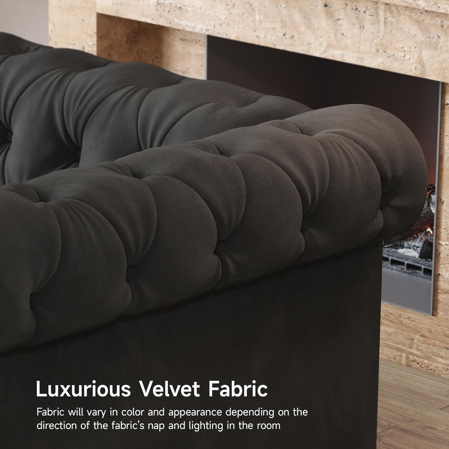 82 Inch Chesterfield Sofa, 23 Inch Deep Seat Velvet Couch for Living Room, Button Tufted Couch with Rolled Arms, 2 Throw Pillows, Comfy Vintage Loveseat Sofa for Apartment, Black