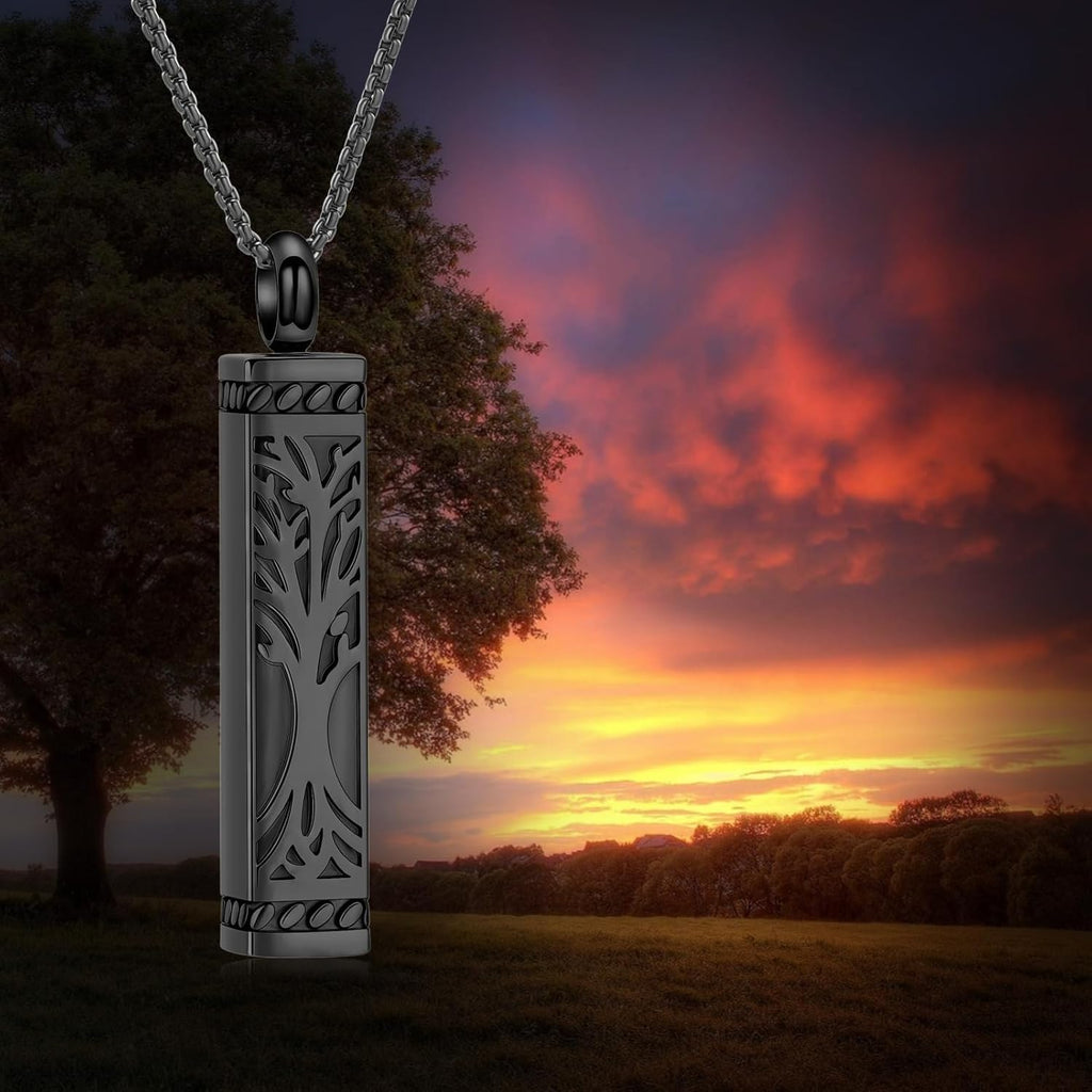 Imrsanl Tree of Life Urn Necklace for Men Women Bar Cremation Jewelry for Ashes Keepsake Ashes Necklace Pendent