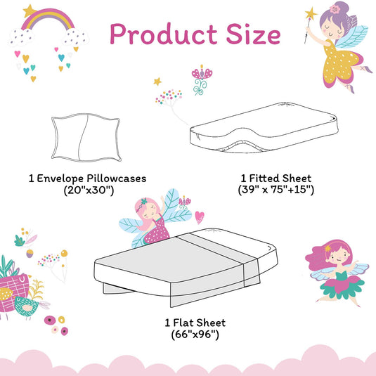 JSD Pink Unicorn Kids Sheet Set Twin Size, 3 Piece Girls Rainbow Printed Microfiber Bed Sheets Deep Pocket