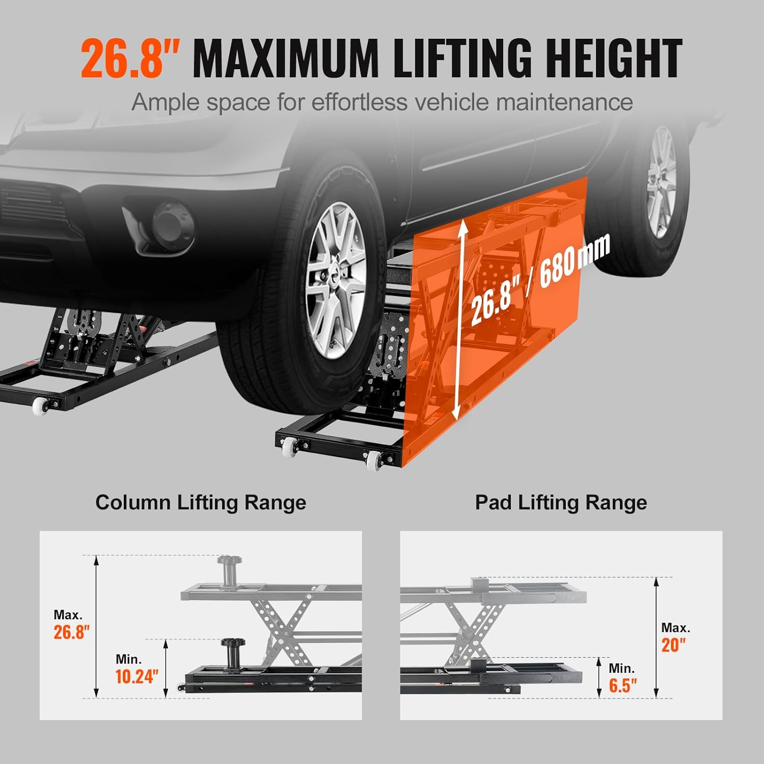 VEVOR Portable Car Lift - 7,000 LBS Capacity, 26.8" Max. Height, Heavy-Duty Carbon Steel Truck Lift with 120V Power Unit