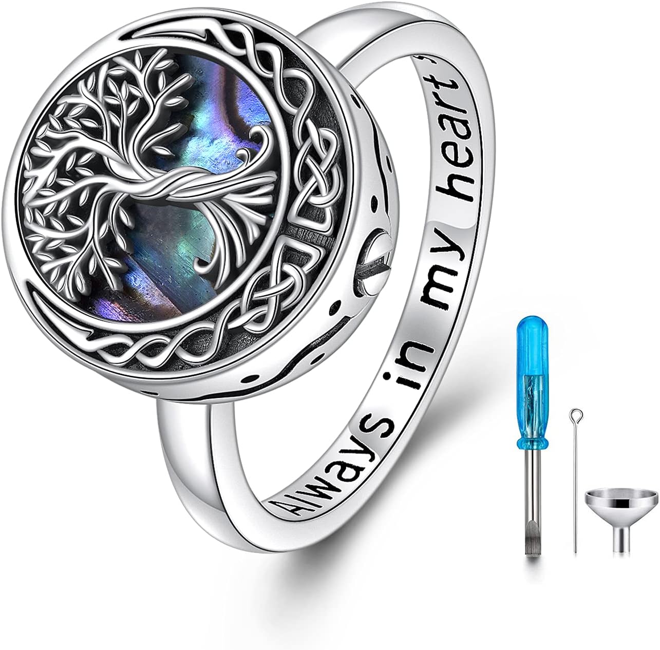Tree of Life Urn Ring for Ashes 925 Sterling Silver Celtic Knot Family Tree Memorial Keepsake Jewelry Always in My Heart Cremation Ring for Women Men