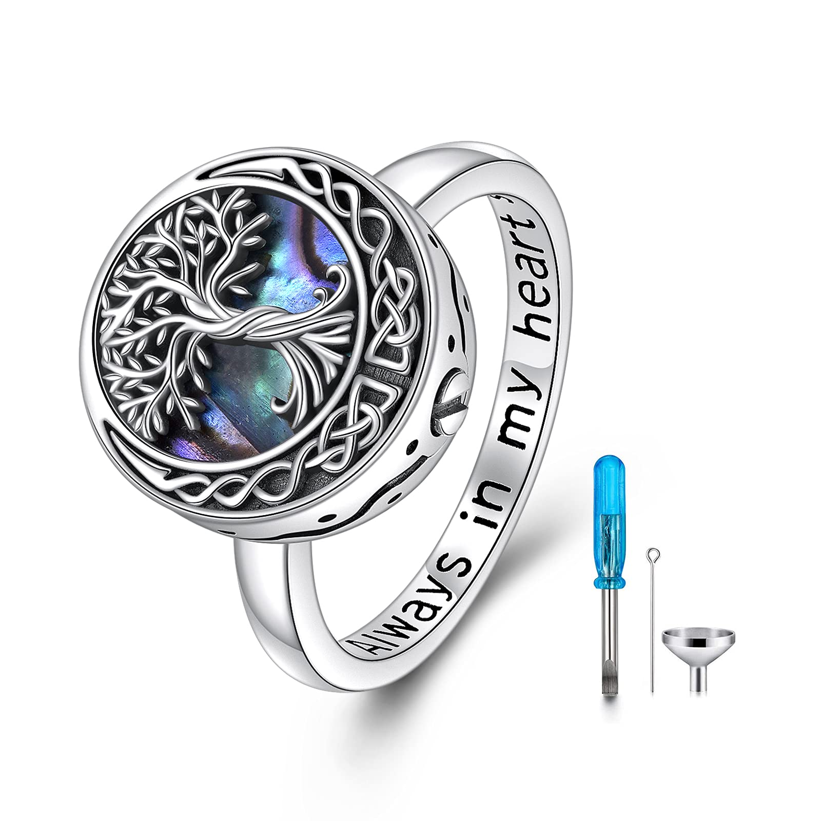 Tree of Life Urn Ring for Ashes 925 Sterling Silver Celtic Knot Family Tree Memorial Keepsake Jewelry Always in My Heart Cremation Ring for Women Men