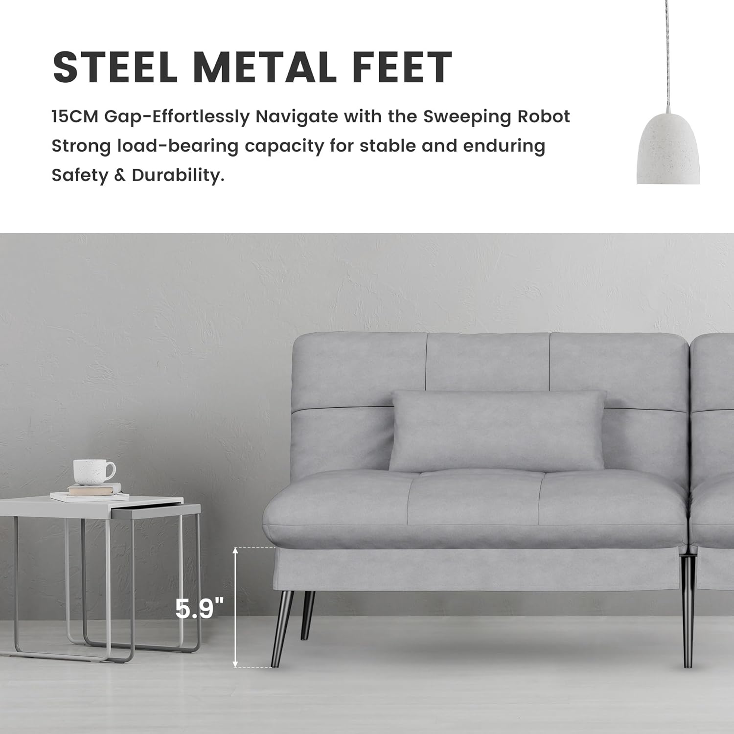 COMHOMA Convertible Futon Sofa Bed, 68″Fabric Futons Couch with Adjustable Backrest, Folding Sleeper Recliner for Living Room Furniture (Grey)