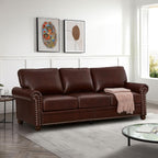 Antetek 2-Piece Comfy Upholstered PU Leather Sofa Couch Set, Mid-Century Modern Loveseat Sofa+3 Seater Couch with Storage Space for Living Room, Furniture Set, Red Brown