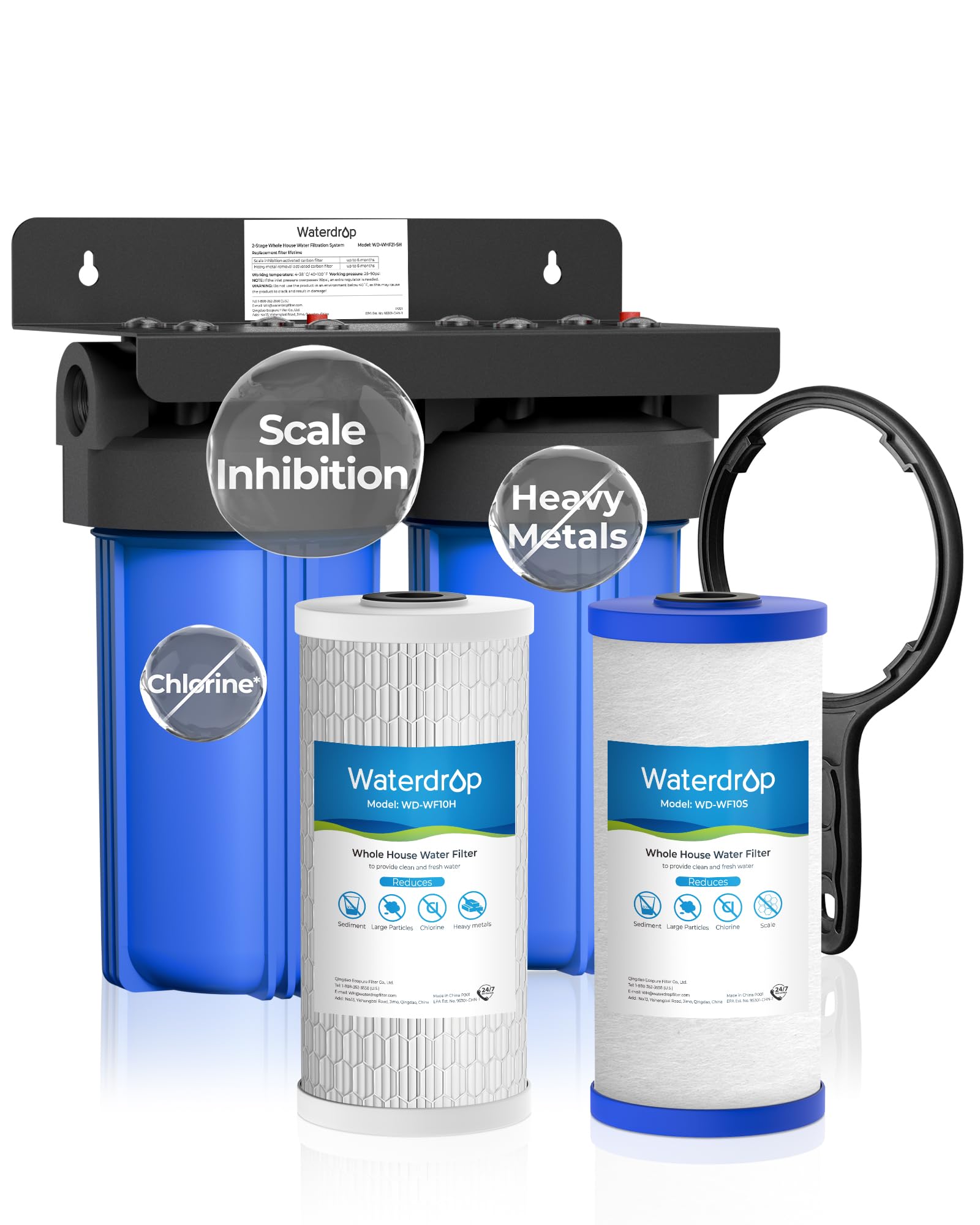 Waterdrop Whole House Water Filter System, with Carbon Filter and Sediment Filter, 5-Stage Filtration, Highly Reduce Lead, Chlorine, Odor and Taste, 2-Stage 5 Micron WD-WHF21-PG, 1" Inlet/Outlet