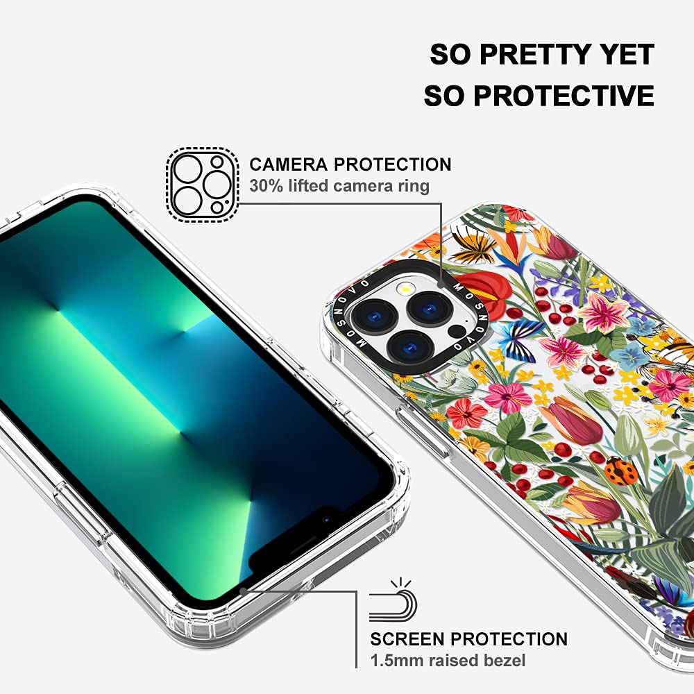 MOSNOVO Case for iPhone 13 Pro Max, [Buffertech 6.6ft Military-Grade Drop Protection] [Anti Peel Off Tech] Clear TPU Bumper Phone Case Cover Design - in The Garden