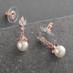 Mariell Pearl Drop Wedding Earrings, 8MM Ivory Shell Pearls, Cubic Zirconia Crystal and Pearl Earrings for Brides, Bridesmaid, Prom and Mother of the Bride