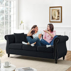 Chesterfield Sofa Couch,80" Button Tufted Velvet Sofa with Rolled Arms&Nailhead Trim,Comfy 3 Seater Sofa,Oversize Mid Century Modern Couch for Living Room,Bedroom,Apartment,Office(Black)