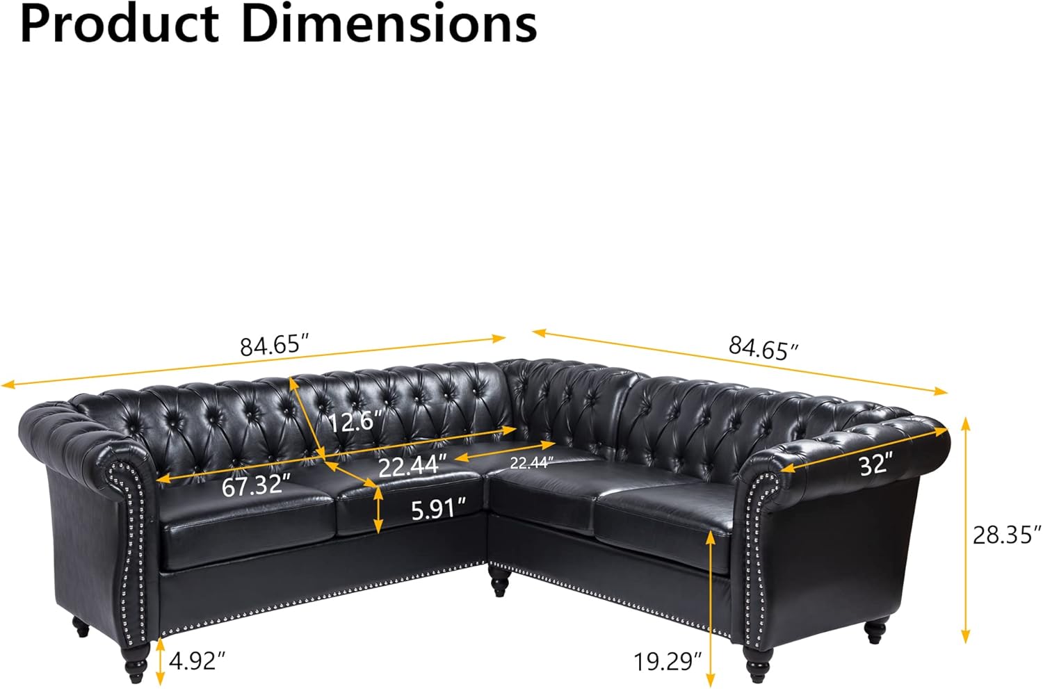 QHITTY L-Shaped Sofa, Sectional Chesterfield Leather Couch 5-Seater Upholstered Small Accent Tufted Sofa with Rolled Armrest and Nailhead Design for Living Room, Apartment, Office (Black)