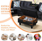 Sectional Sofa Couch, Modern 4-Seaters Living Room Furniture Sets with Chaise Lounge, Ottoman & 2 Pillows | L Shape Couch | Cup Holder | Faux PU Leather, Black