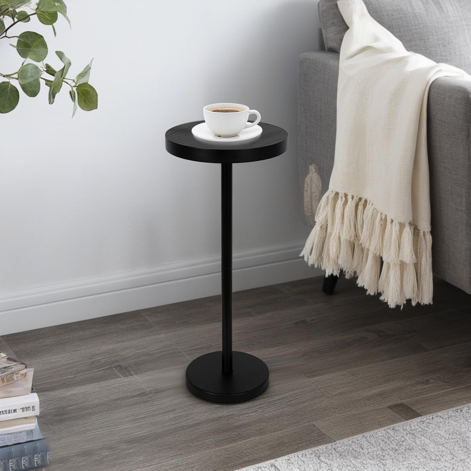 Pedestal Side Table, Small Drink Table for Small Space Living Room, Dorm, Home Office and Bedroom, Black