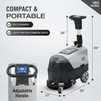 Battery Powered Walk Behind Floor and Carpet Scrubber Buffer Polisher Machine, 16" Brush, 21.5" Squeegee Width, 6.5 gal Tank, Brush Speed 200 RPM, Includes a Hard Brush Soft Brush and 3 Scouring pads