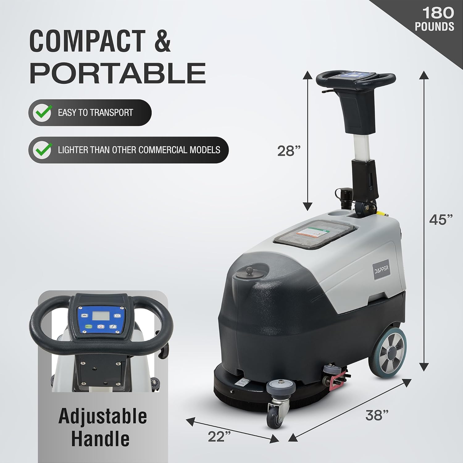 Battery Powered Walk Behind Floor and Carpet Scrubber Buffer Polisher Machine, 16" Brush, 21.5" Squeegee Width, 6.5 gal Tank, Brush Speed 200 RPM, Includes a Hard Brush Soft Brush and 3 Scouring pads