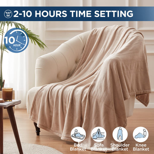 Westinghouse Electric Blanket Queen Size, Super Cozy Soft Flannel 84" x 90" Heated Blanket with 10 Fast Heating Levels & 1-12 Auto-Off, Machine Washable, ETL&FCC Certification, Beige