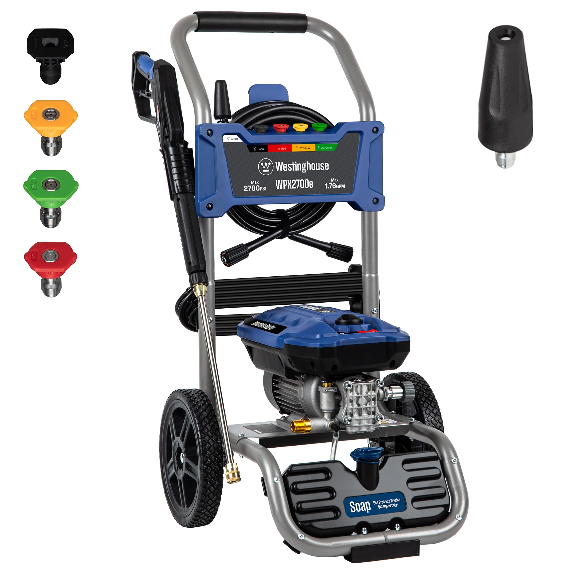 Westinghouse WPX3000e Electric Pressure Washer, 3000 Max PSI and 1.76 Max GPM, Induction Motor, Onboard Soap Tank, Spray Gun and Wand, 5 Nozzle Set, for Cars/Fences/Driveways/Homes/Patios/Furniture