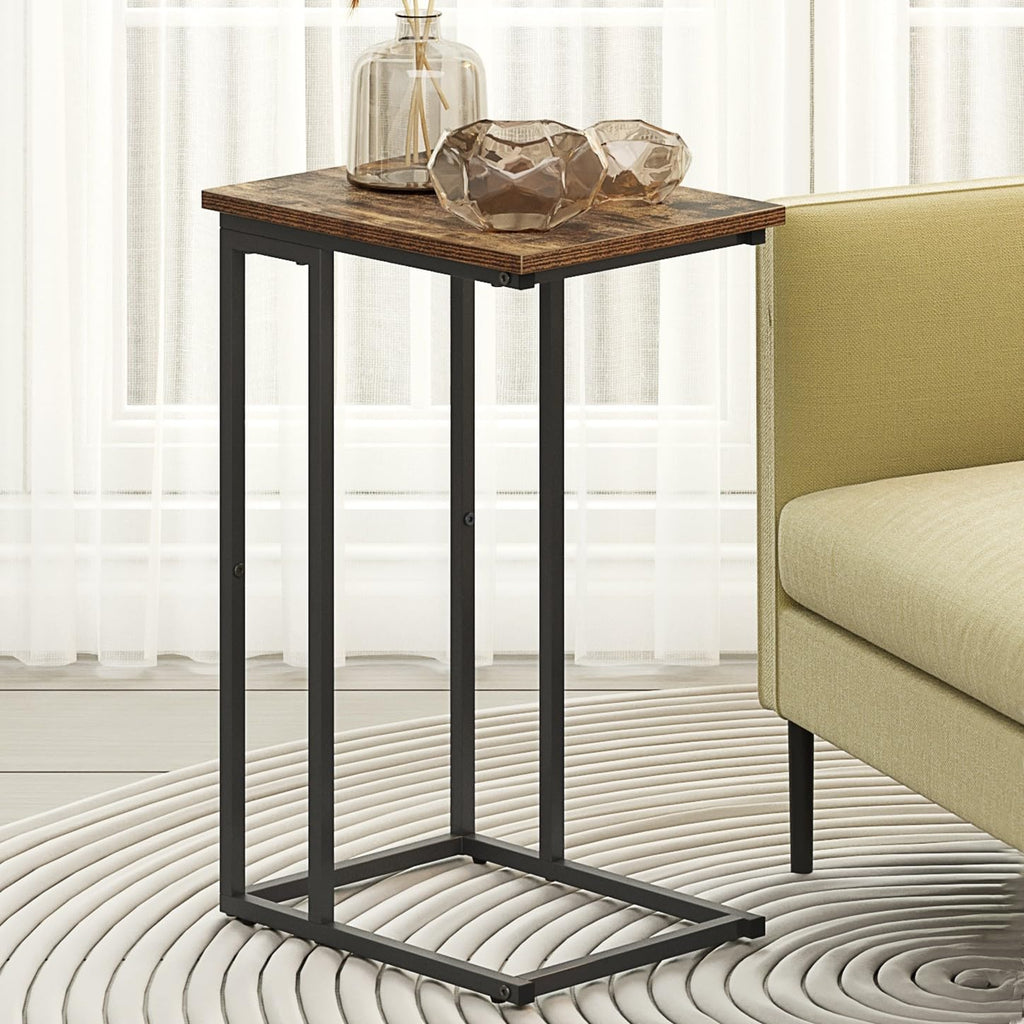 Function Home C Shaped End Table, Small Side Tables for Sofa Bed, Couch Tables That Slide Under, Drink Snack Table for Living Room Bedroom Small Space, White Wood Top and Gold Metal Frame