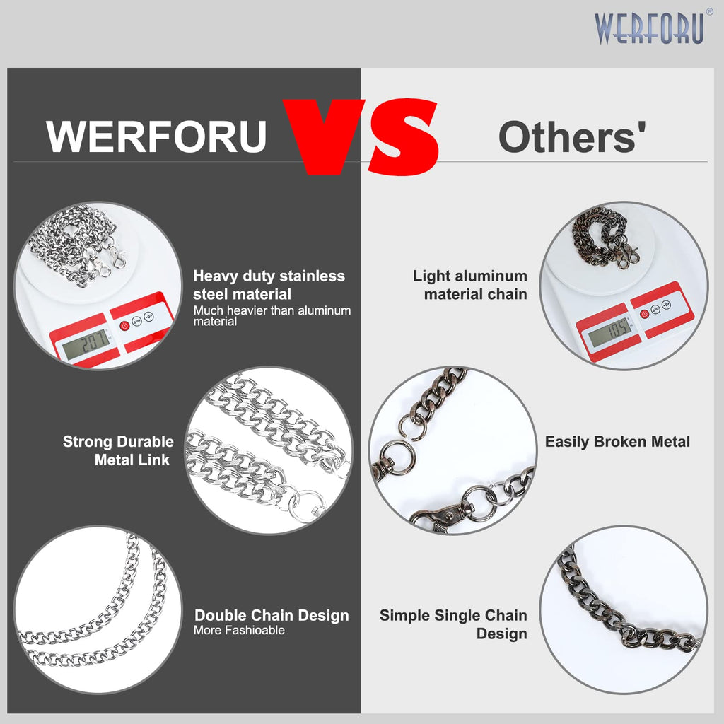 WERFORU Men Women Heavy Duty Wallet Chain Hip Hop Punk Jeans Chain Biker Motorcycle Keychain, Silver