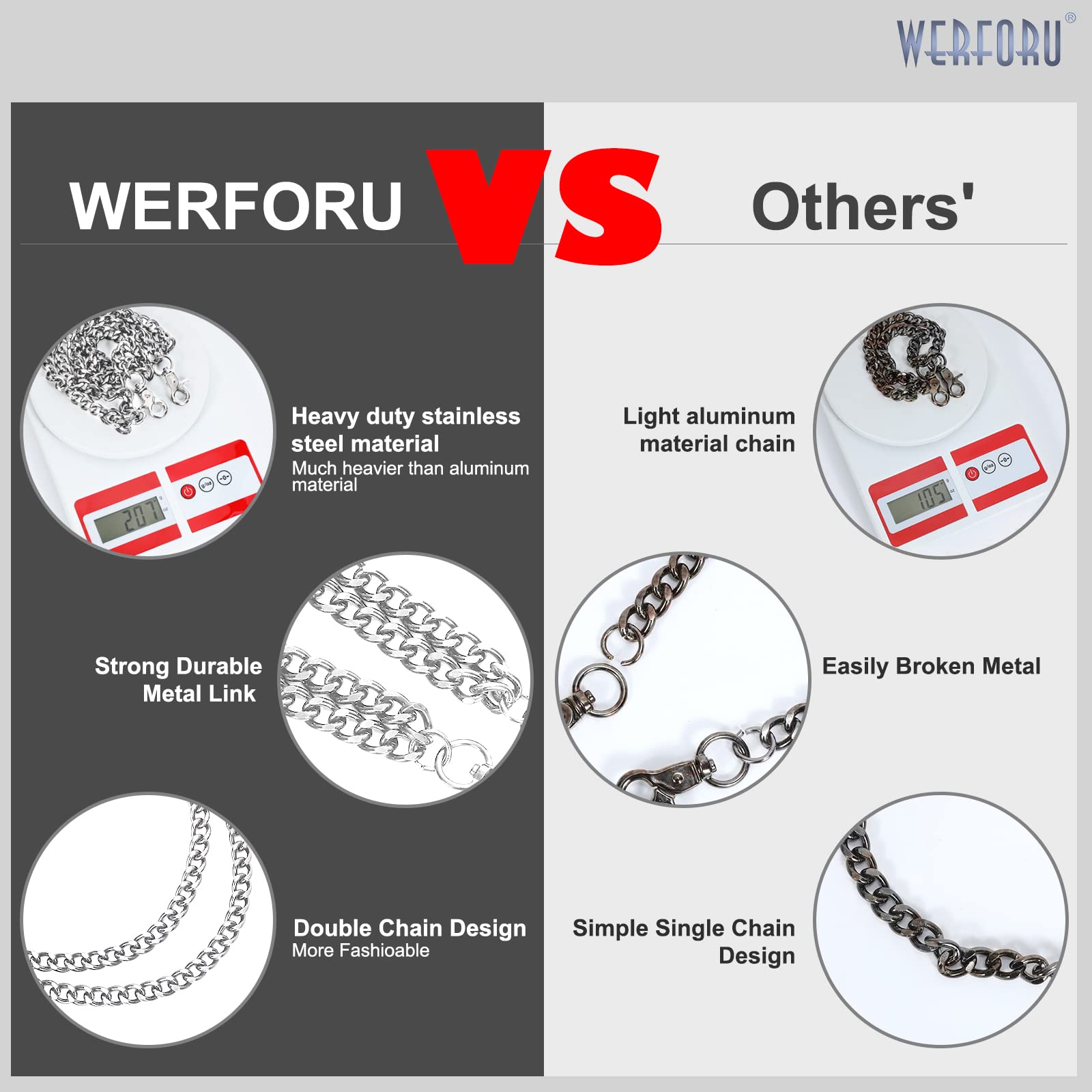 WERFORU Men Women Heavy Duty Wallet Chain Hip Hop Punk Jeans Chain Biker Motorcycle Keychain, Silver