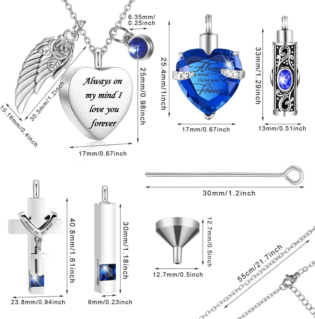 Fumete 5 Pcs Ashes Urn Necklace Keepsake Cremation Heart Cross Cubic Jewelry for Ashes Stainless Steel Memorial Locket Urn Keepsake Necklace for Women Men Loved Ones, 5 Styles