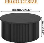 Lift Top Coffee Table with Storage, Round Coffee Tables for Living Room, 34.6In Farmhouse Fluted Coffee Table, Wood Center Table with Large Hiddern Storage Compartment (Black)