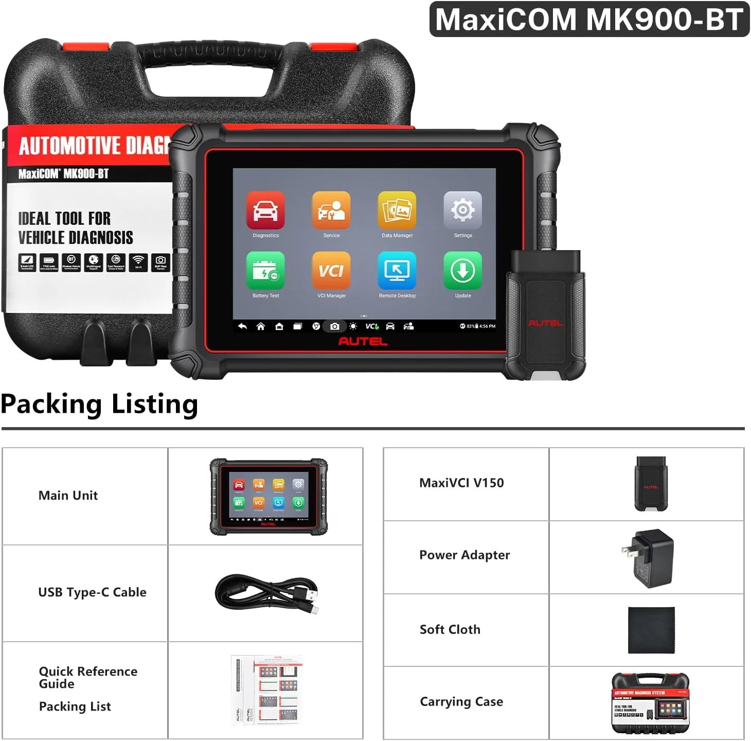 Autel Scanner MaxiCOM MK900BT, 2025 MK900-BT V2.0 Bidirectional Diagnostic Tool, 8in Up of MK900 MX900 MK808S MK808BT MX808S MK808Z, 3000+ Active Tests, 40+ Service, CAN-FD&DOIP, All System, FCA 11 OS