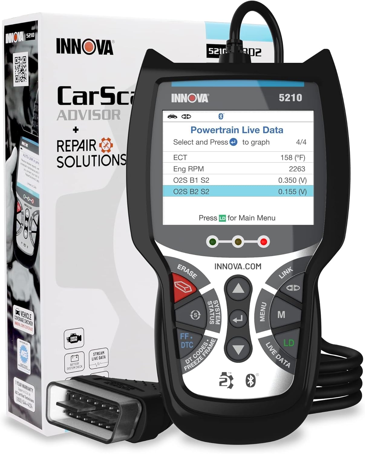 Innova Ignition Module Tester Innova 5210 OBD2 Scanner & Engine Code Reader, Battery Tester, Live Da ...
