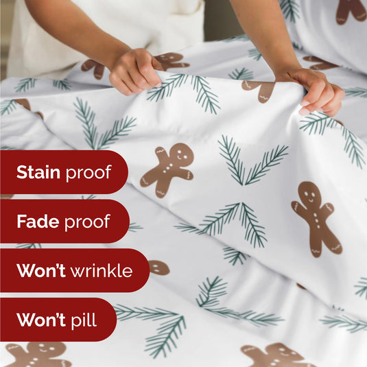 King Christmas Tree Sheet Set - Holiday Xmas Pattern Linen Set - Deep Pockets - Snug Fit - 4 Piece - Wrinkle Free - Comfy & Cooling Festive Winter Bedding - Easy To Care For - Kid Friendly