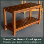 Teak Wood Shower Bench - 30 Inch Fully Assembled Bench with Shelf | Water Resistant, Non-Slip Adjustable Feet for Inside Shower