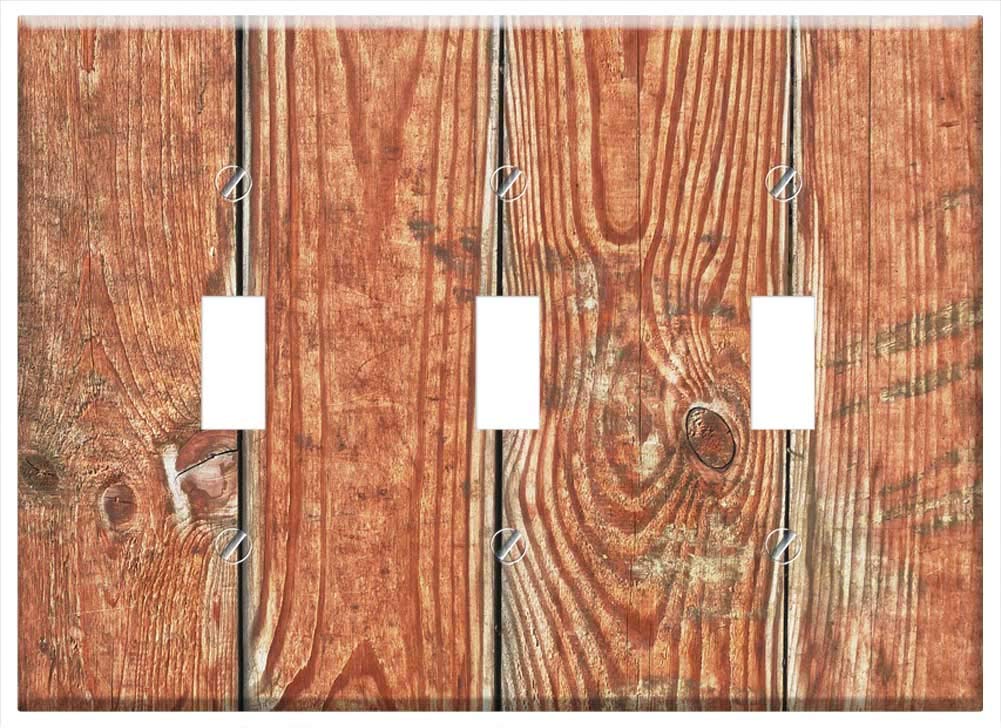 Switch Plate Triple Toggle - Wood Boards Facade Wooden Wall Battens Background 2