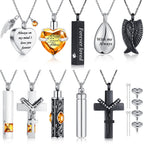 Jexine 10 Pcs Urn Necklace For Ashes Cremation Jewelry Wings Tear Drop Cross Crystal Ashes Necklace Stainless Steel Zircon Memorial Locket Vertical Bar Heart Waterproof Keepsake For Men