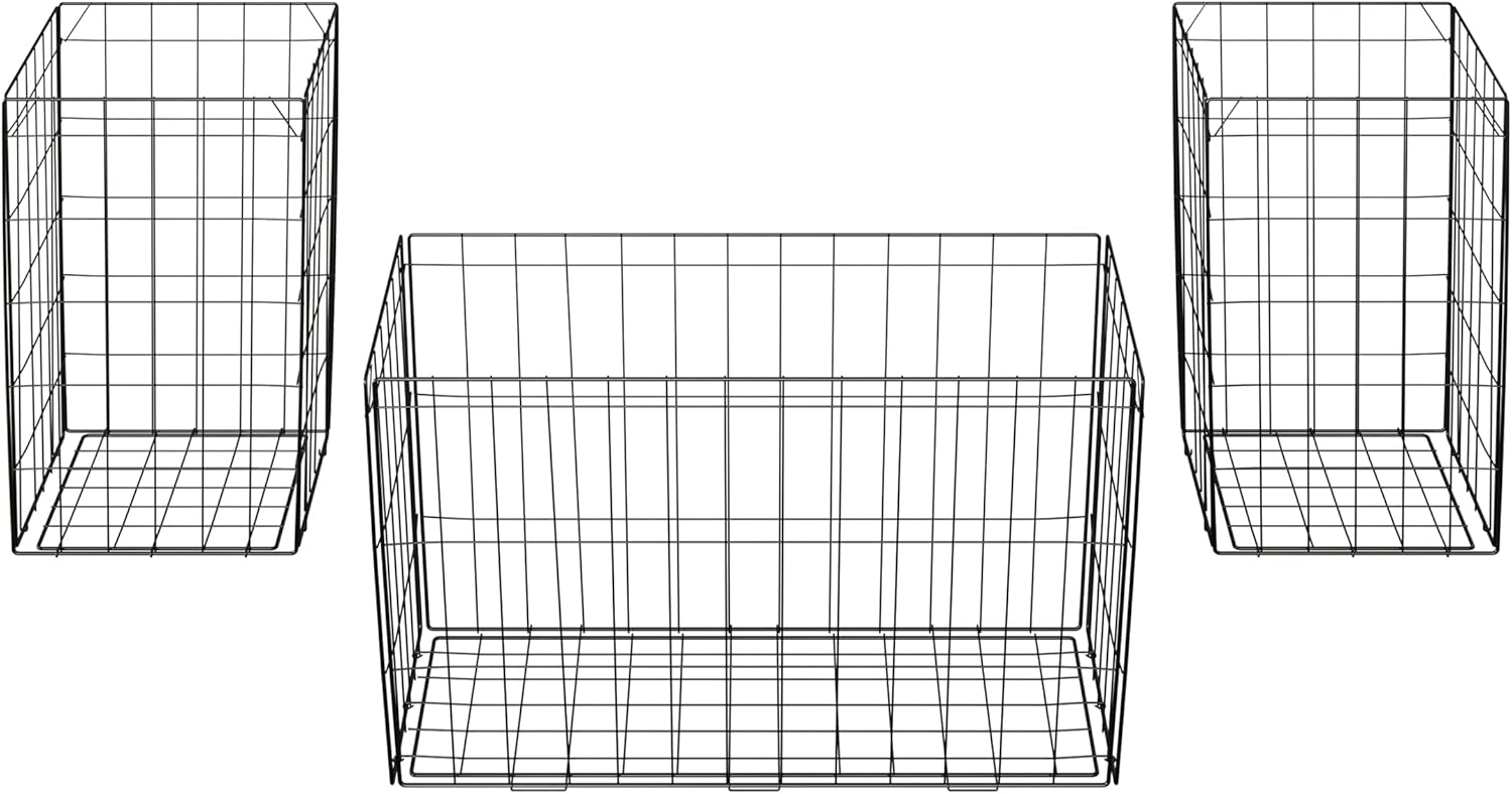 Set of 3 Living Room Tables - Metal Basket Storage with Removable Lids - 2 Small Side and 1 Large Accent Table by Lavish Home (Brown/Black)