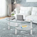 S AFSTAR Glass Coffee Table, 3-Tier Modern Oval Smooth Glass Tea Table Center Table End Table with Open Storage Shelf,Sturdy Steel Legs for Living Room,Home,Office,Cocktail Tea Table (Clear)