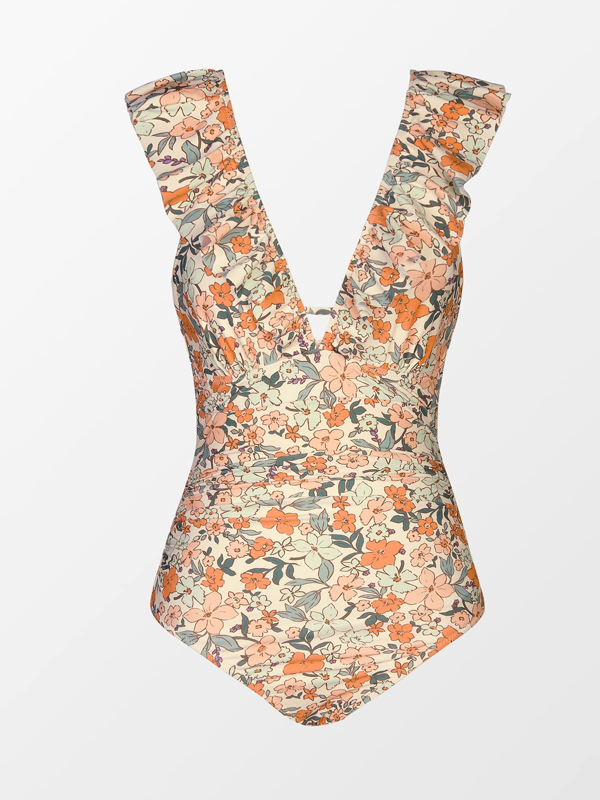 CUPSHE One Piece Swimsuit for Women Deep V Neck Ruffle Tummy Control Back Tie Floral Print Bathing Suits