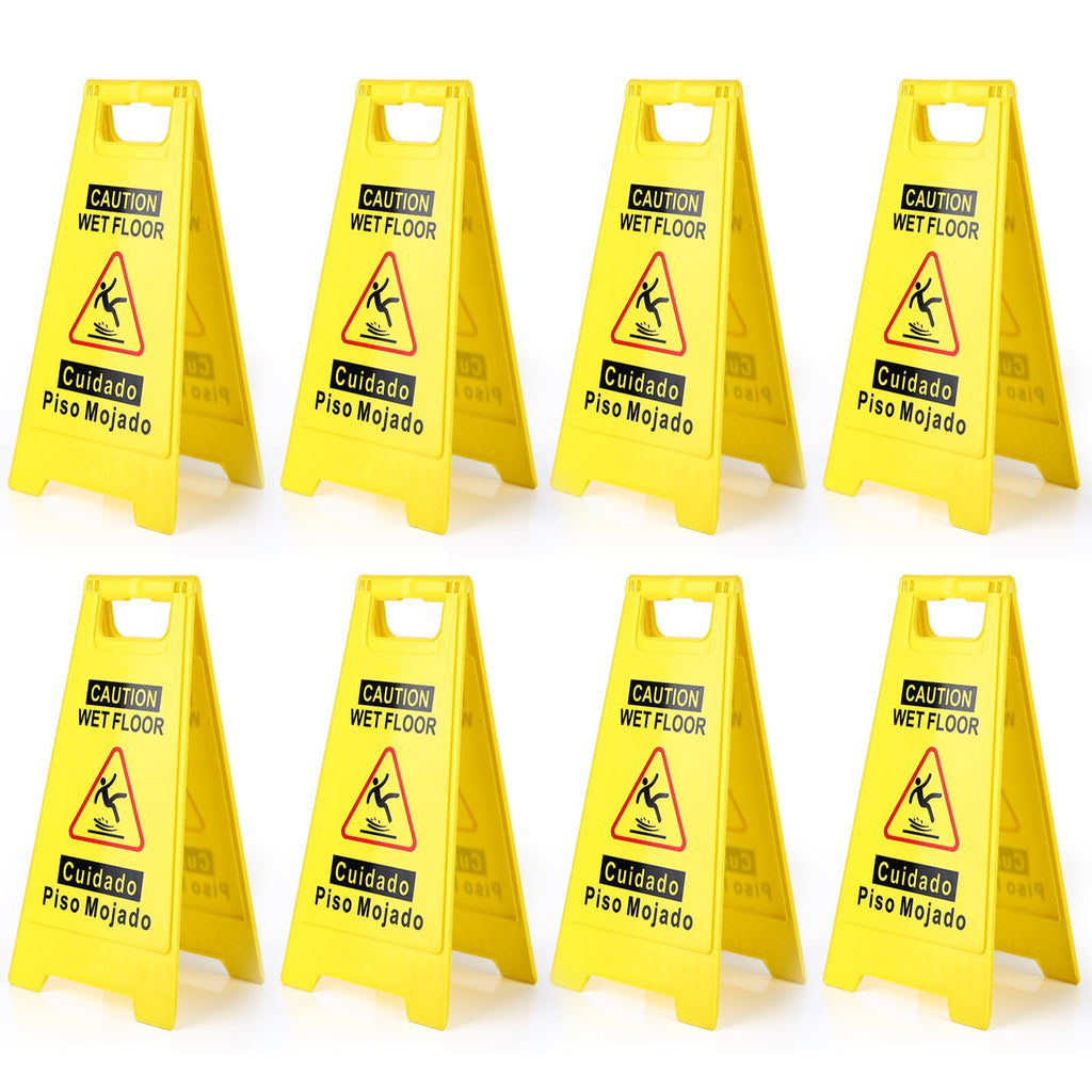 2-Pack Caution Wet Floor Sign,17.5" Height,Bright Yellow Double-Sided Folding A-Shaped Frame Design, Bilingual Caution Message