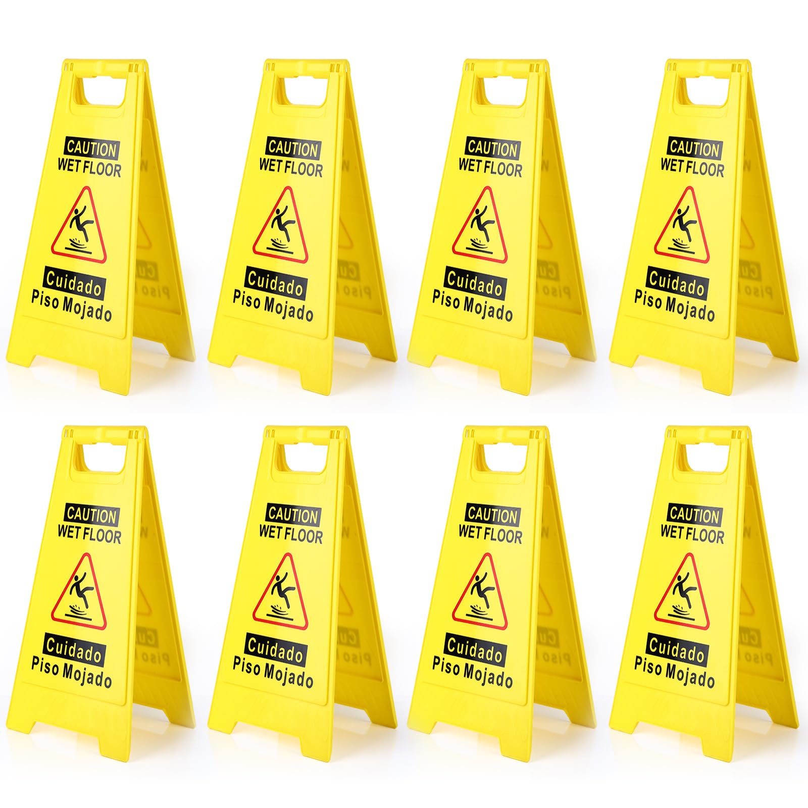 2-Pack Caution Wet Floor Sign,17.5" Height,Bright Yellow Double-Sided Folding A-Shaped Frame Design, Bilingual Caution Message