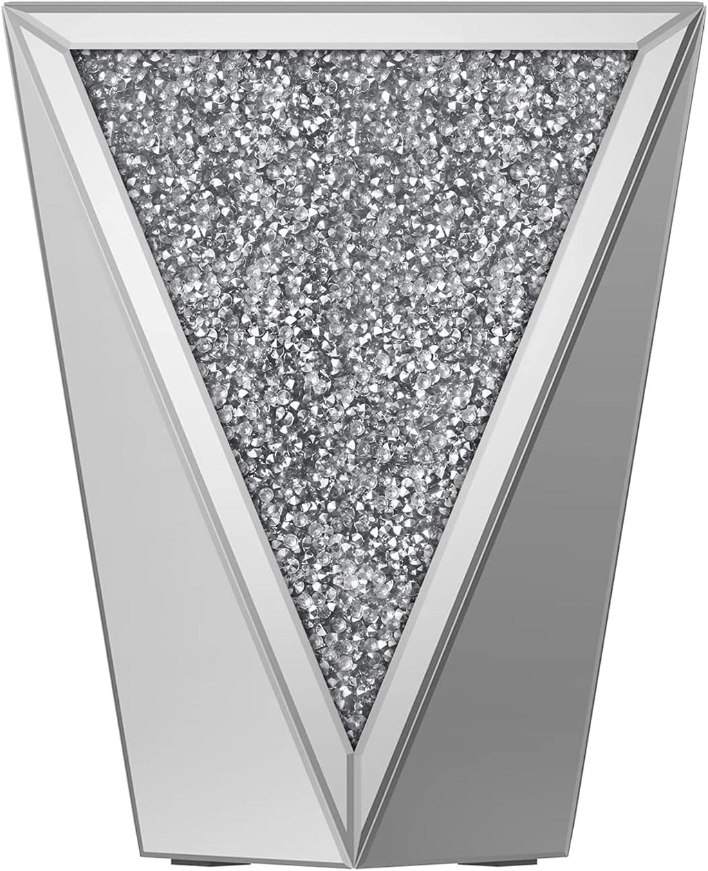 ENENE Mirrored End Table Crystal Diamond Setting Coffee Table Silver Glass Side Table Pedestal Stand for Hallway, Living Room, Corner, Bedroom, Sofa