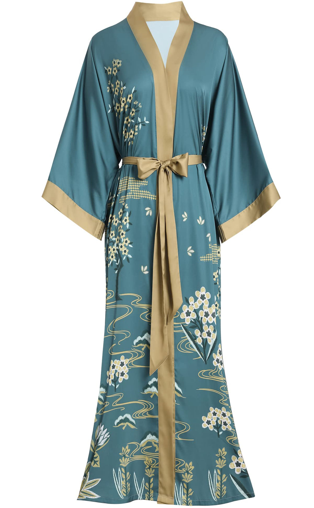 Aensso Long Soft Lightweight Silky Kimonos Robes for Women, Luxury Japanese Floral Womens Kimono Robe