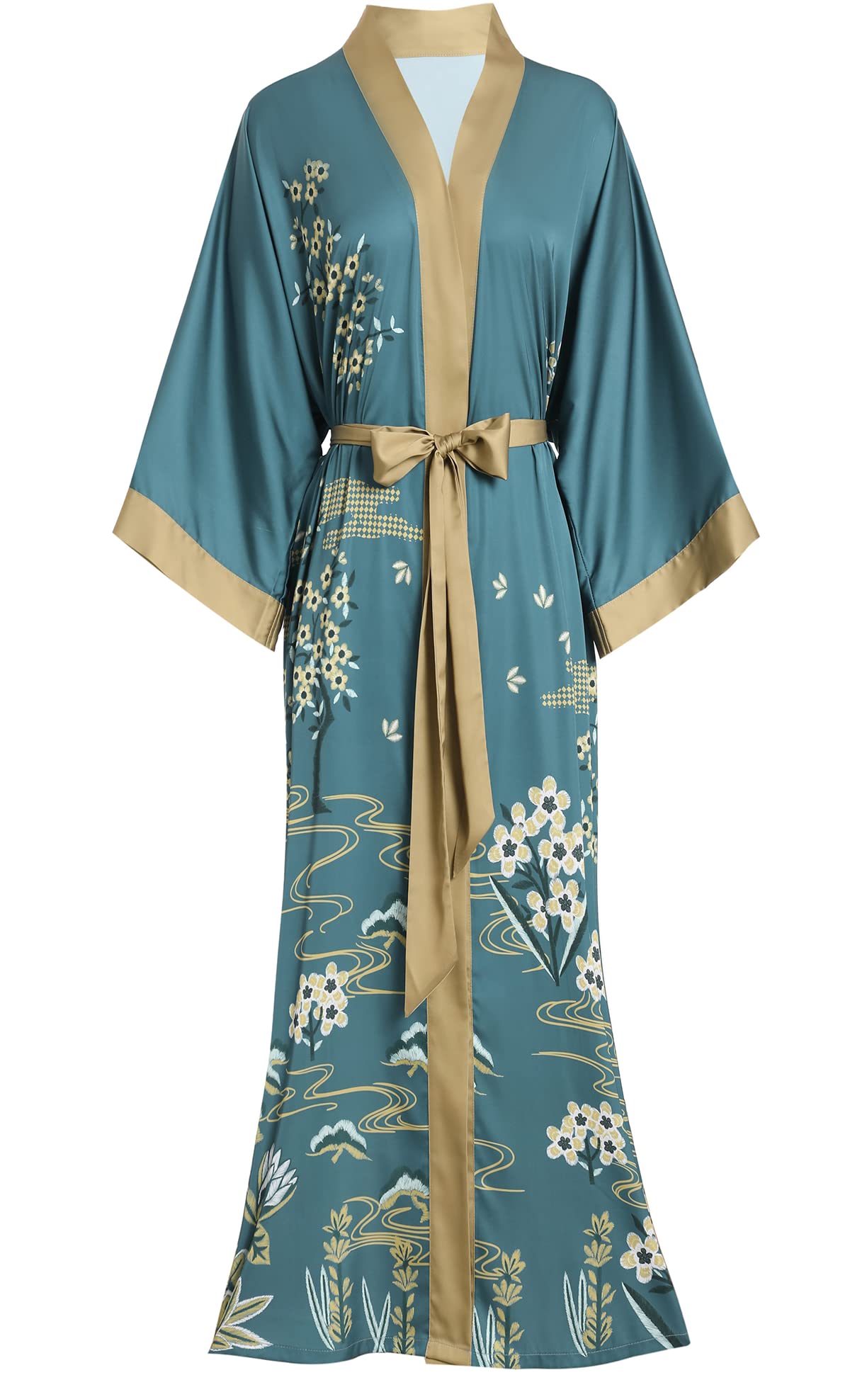 Aensso Long Soft Lightweight Silky Kimonos Robes for Women, Luxury Japanese Floral Womens Kimono Robe
