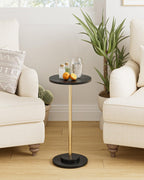 Round Side Table, Small Drink Table for Small Spaces, Modern Accent End Table Coffee Table with Metal Leg for Living Room, Bedroom, Corners, and Office (Gold)