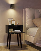 YMYNY Fluted Nightstand Set of 2, Small End Table, Modern Coffee Table with Drawer, Solid Wood Legs, Retaining Chain, 13.8" x 10.6" x 20.9", for Bedroom and Small Spaces, Black UHST014B-2