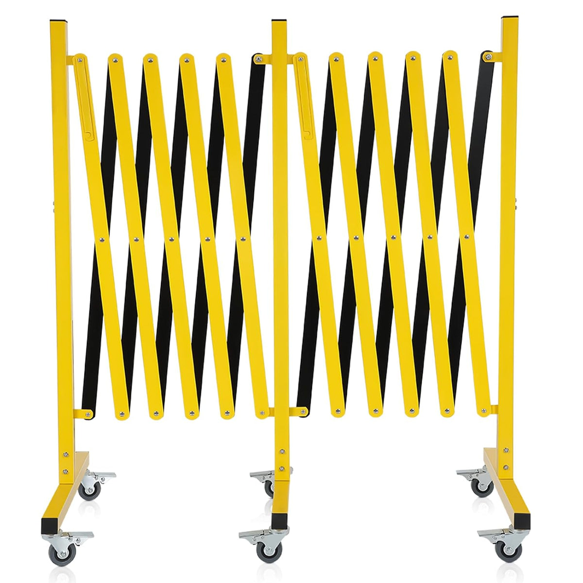 FAHKNS Industrial Expandable Barricade with Wheels 16.4 Feet Long Retractable Metal Traffic Gate Portable Security Barrier for Construction Site Elevator Outdoor Road Yellow Black